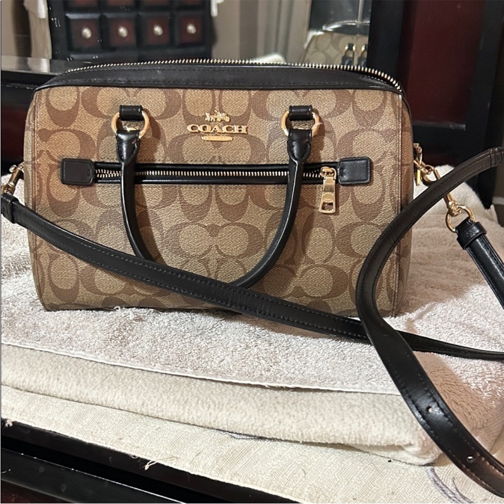 Coach Signature Brown and Black Crossbody Bag